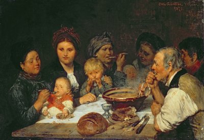 Arbeiders aan een tafel, Thueringen, 1875 door Otto Edmund Guenther